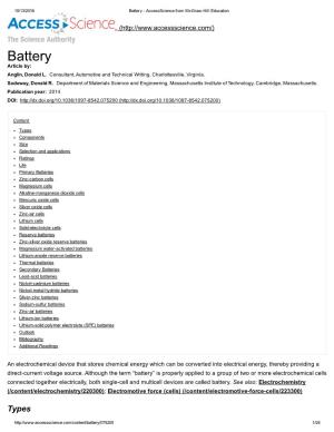 Battery ­ Accessscience from Mcgraw­Hill Education