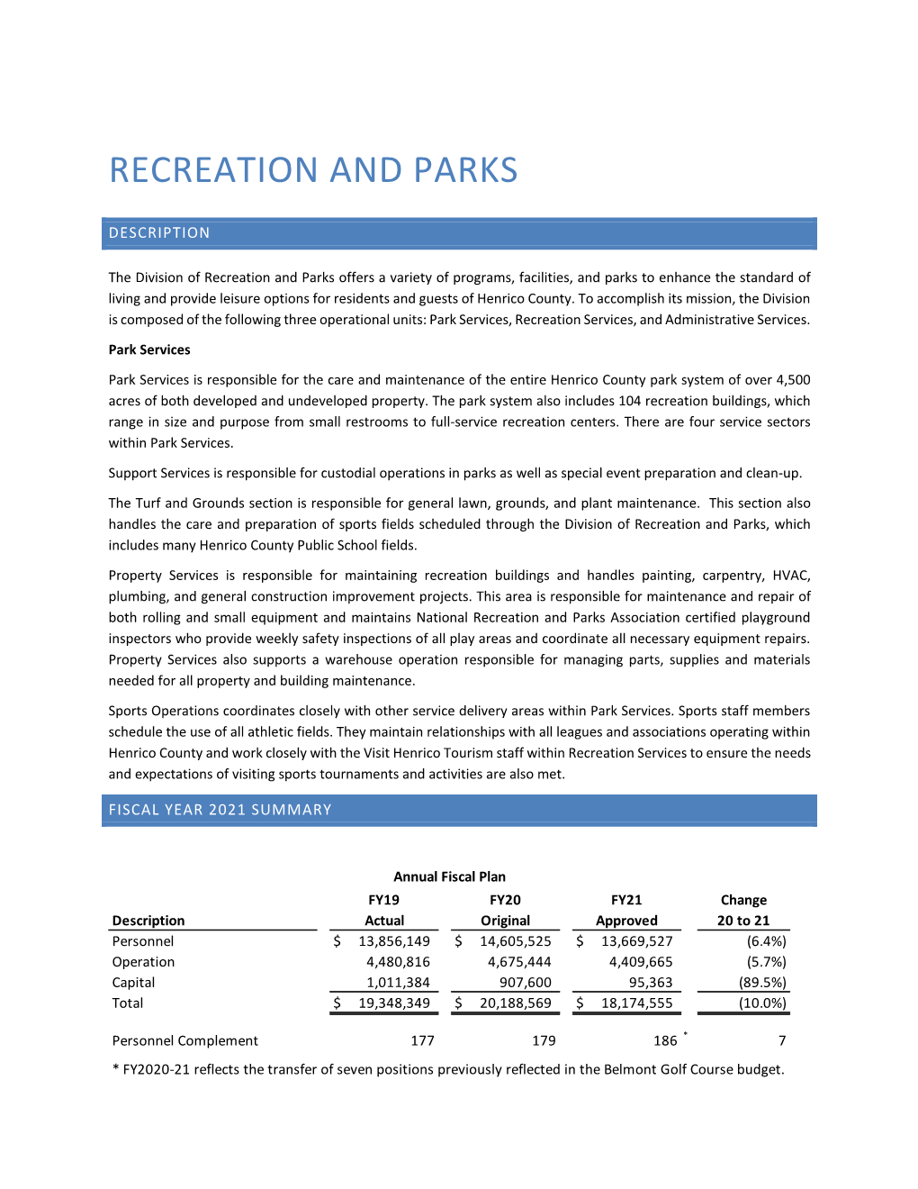 Recreation and Parks