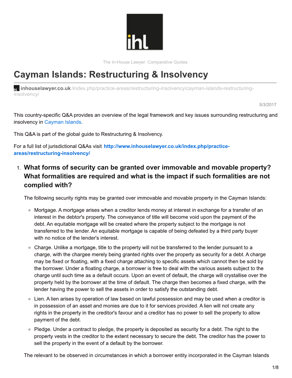 Cayman Islands: Restructuring & Insolvency