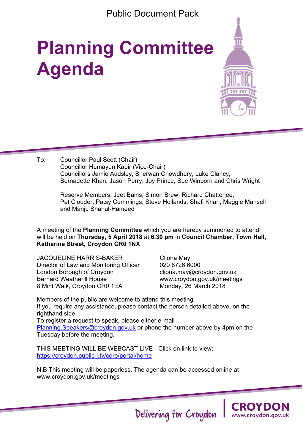 (Public Pack)Agenda Document for Planning Committee, 05/04/2018 18:30