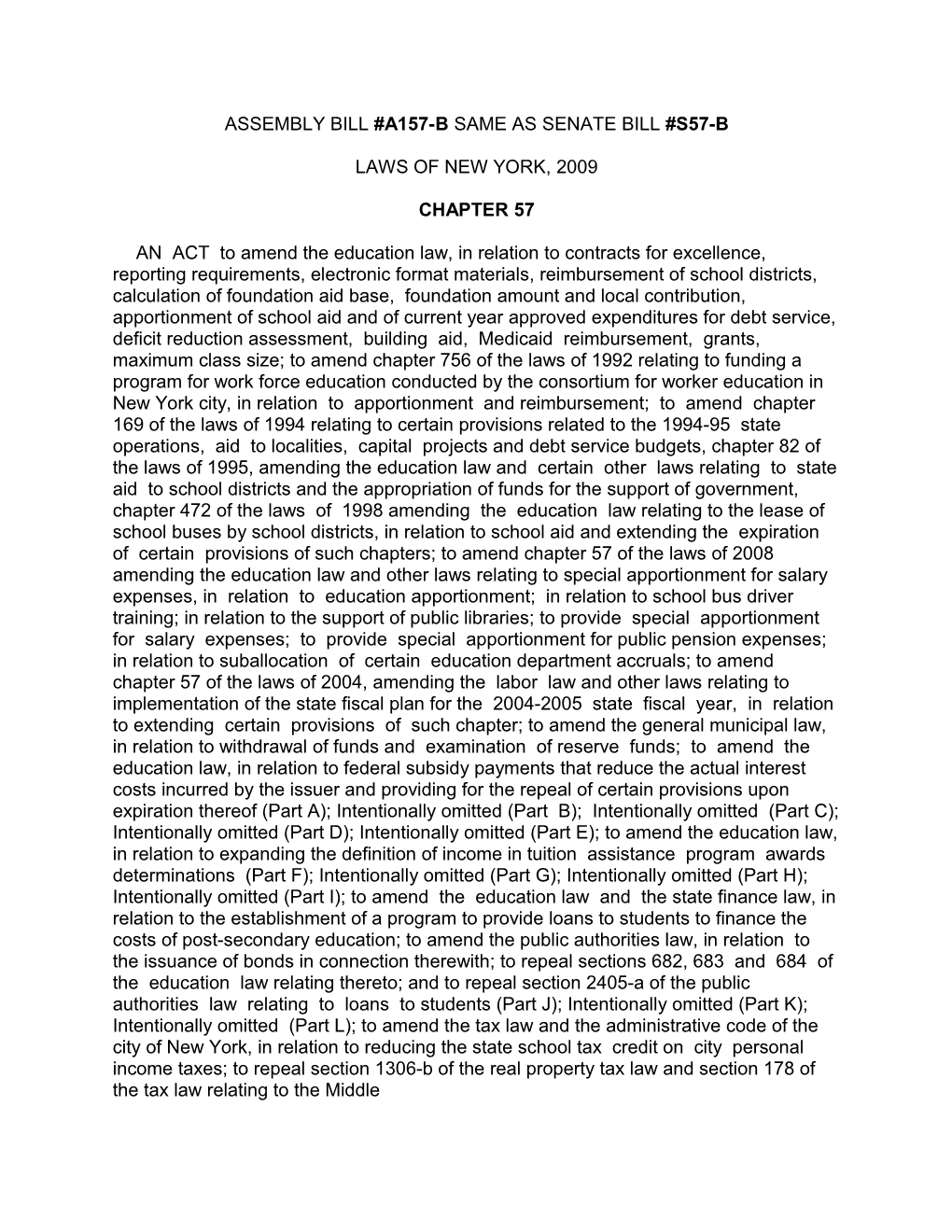 Assembly Bill #A157-B Same As Senate Bill #S57-B