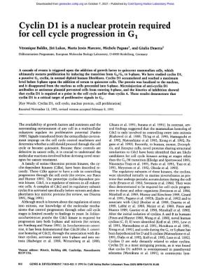 Cyclin D 1 Is a Nuclear Protein Required for Cell Cycle Progression in G1
