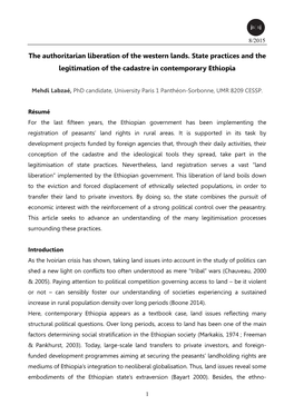 The Authoritarian Liberation of the Western Lands. State Practices and the Legitimation of the Cadastre in Contemporary Ethiopia