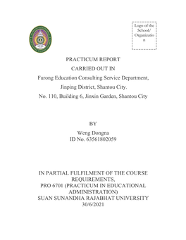 PRACTICUM REPORT CARRIED out in Furong Education Consulting Service Department, Jinping District, Shantou City