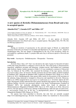 A New Species of Bertiella (Melanommataceae) from Brazil and a Key to Accepted Species