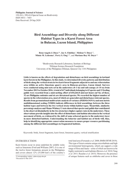 Bird Assemblage and Diversity Along Different Habitat Types in a Karst Forest Area in Bulacan, Luzon Island, Philippines