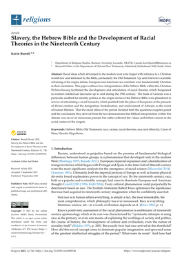 Slavery, the Hebrew Bible and the Development of Racial Theories in the Nineteenth Century