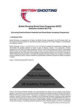 British Shooting World Class Programme (WCP) Selection Criteria 2017/18