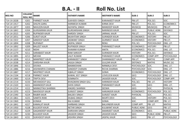 B.A. - II Roll No
