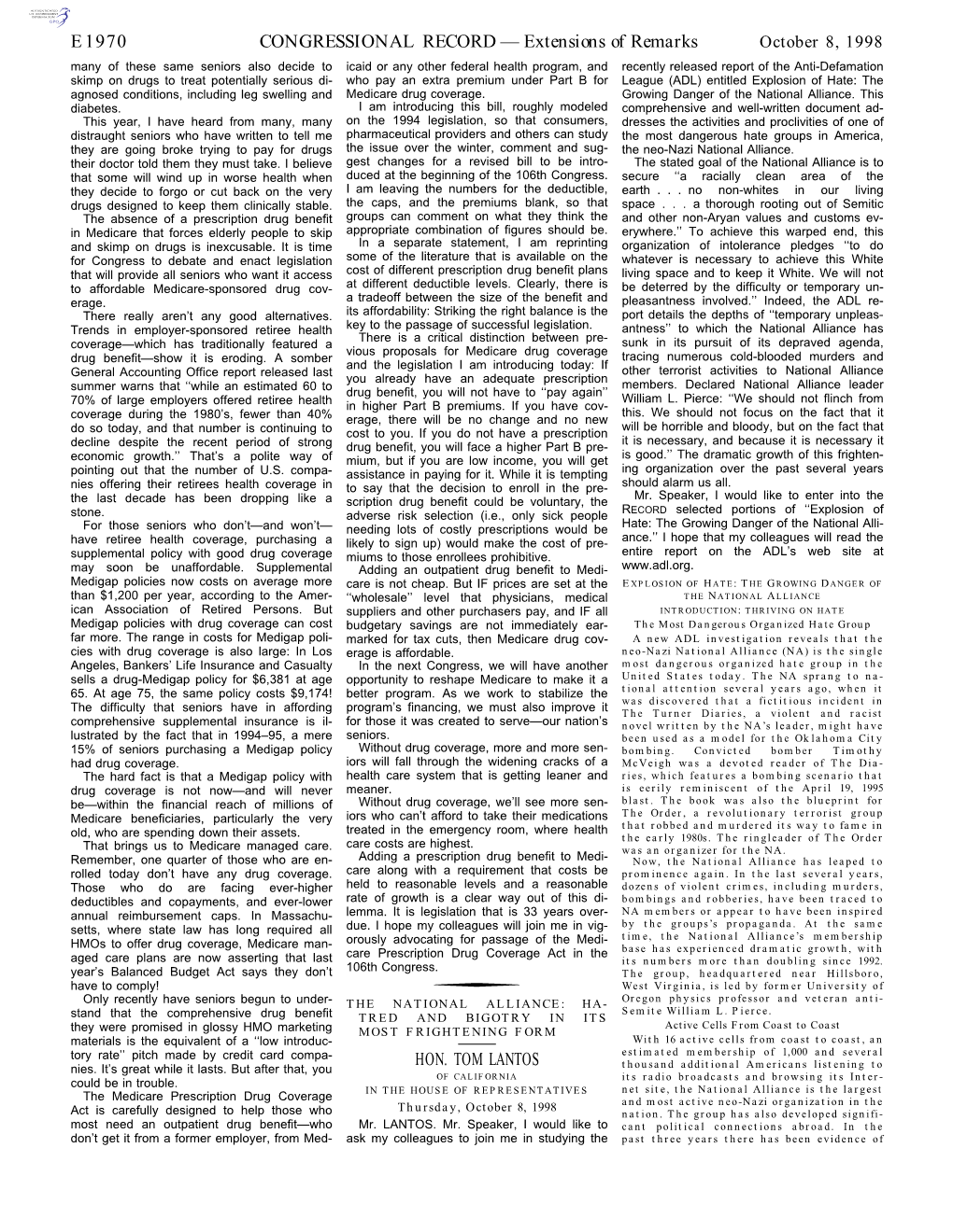 CONGRESSIONAL RECORD— Extensions of Remarks E1970 HON