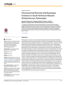 Chromosomal Diversity and Karyotype Evolution in South American Macaws (Psittaciformes, Psittacidae)