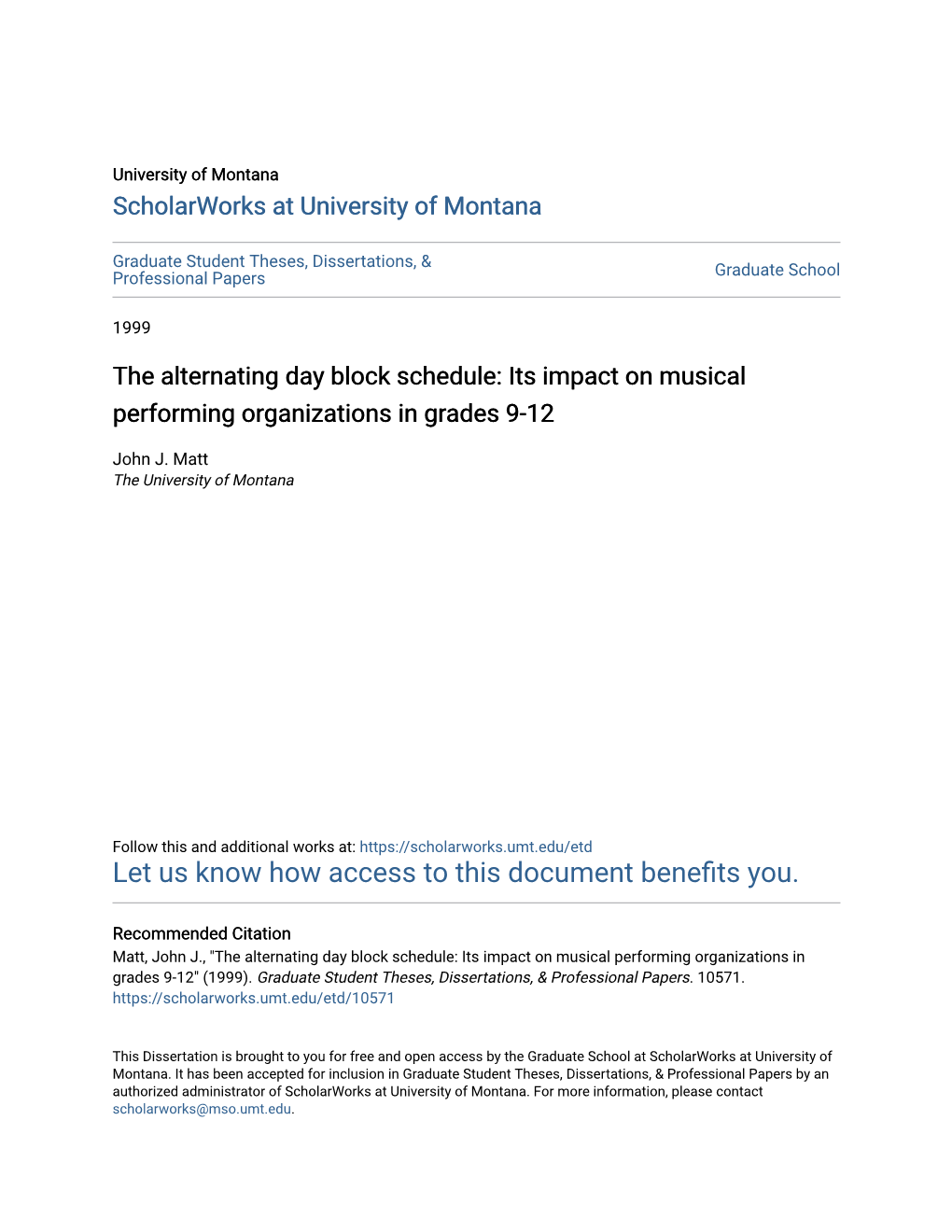 The Alternating Day Block Schedule: Its Impact on Musical Performing Organizations in Grades 9-12