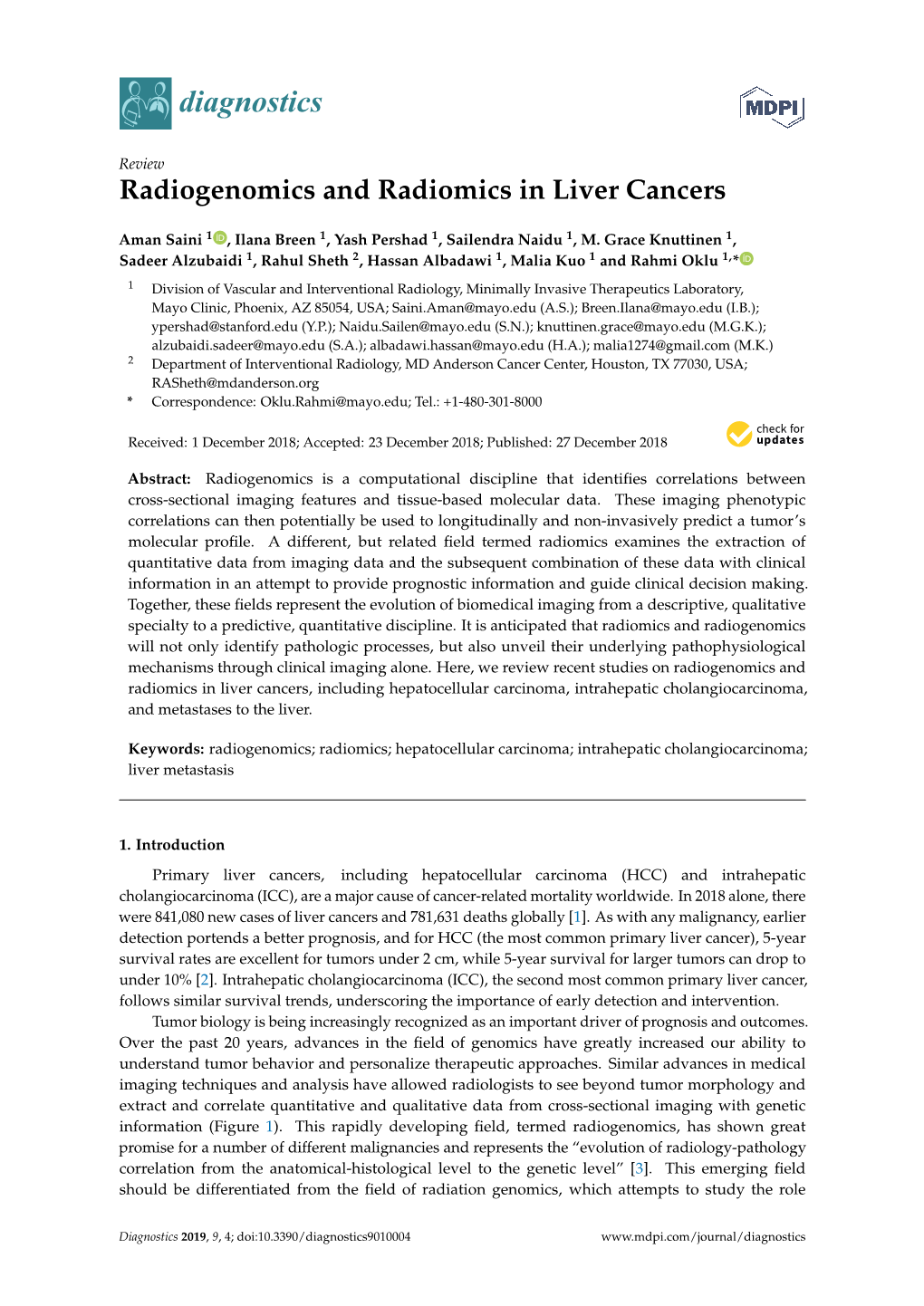 Radiogenomics and Radiomics in Liver Cancers