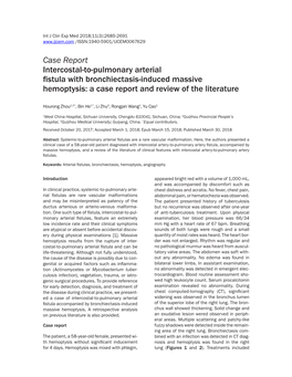 Case Report Intercostal-To-Pulmonary Arterial Fistula with Bronchiectasis-Induced Massive Hemoptysis: a Case Report and Review of the Literature