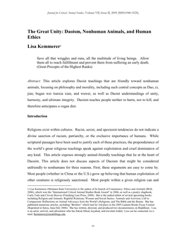 The Great Unity: Daoism, Nonhuman Animals, and Human Ethics