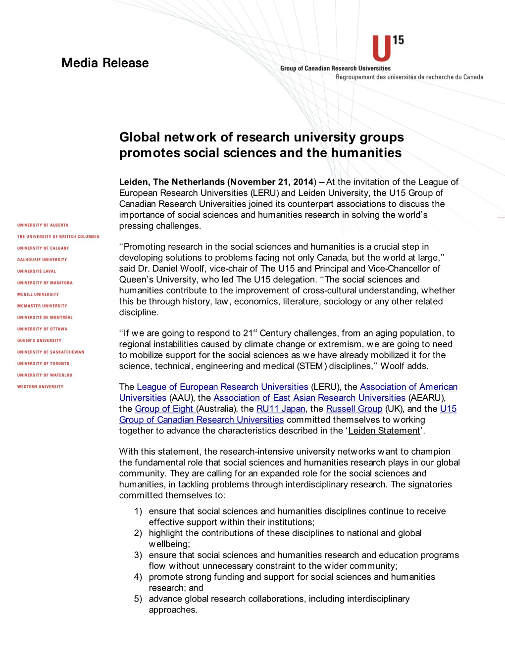 Global Network of Research University Groups Promotes Social Sciences and the Humanities