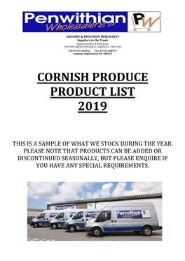 Cornish Produce Product List 2019