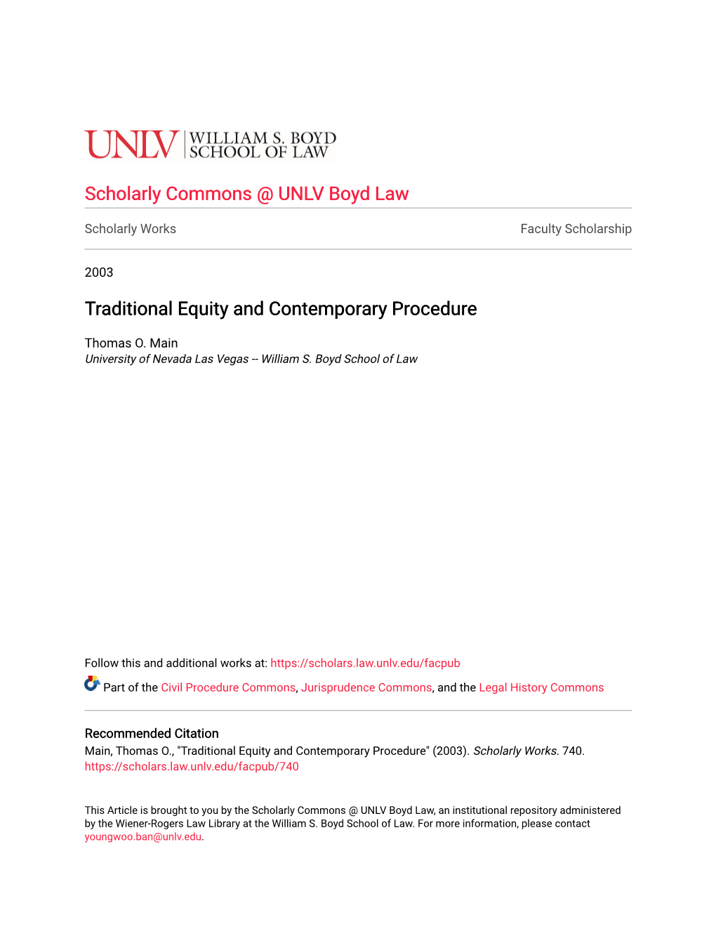 Traditional Equity and Contemporary Procedure