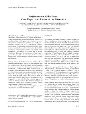 Angiosarcoma of the Heart: Case Report and Review of the Literature