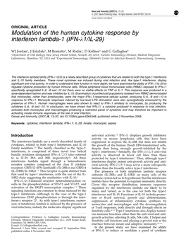 Modulation of the Human Cytokine Response by Interferon Lambda-1 (IFN-L1/IL-29)