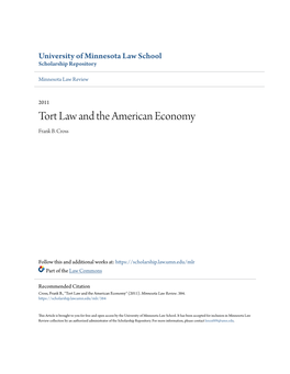 Tort Law and the American Economy Frank B