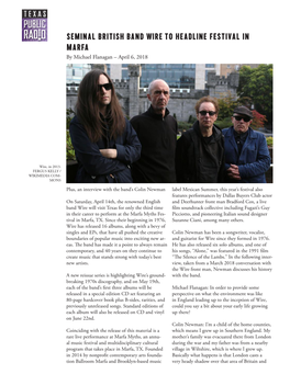 Seminal British Band Wire to Headline Festival in Marfa by Michael Flanagan – April 6, 2018