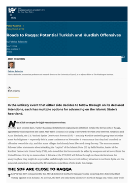 Roads to Raqqa: Potential Turkish and Kurdish Offensives | the Washington Institute