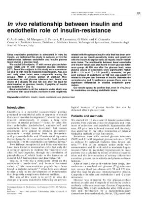 In Vivo Relationship Between Insulin and Endothelin Role Of