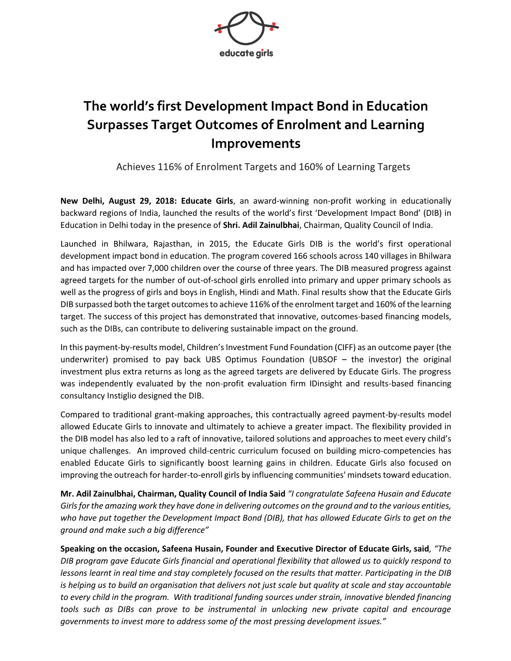 The World's First Development Impact Bond in Education