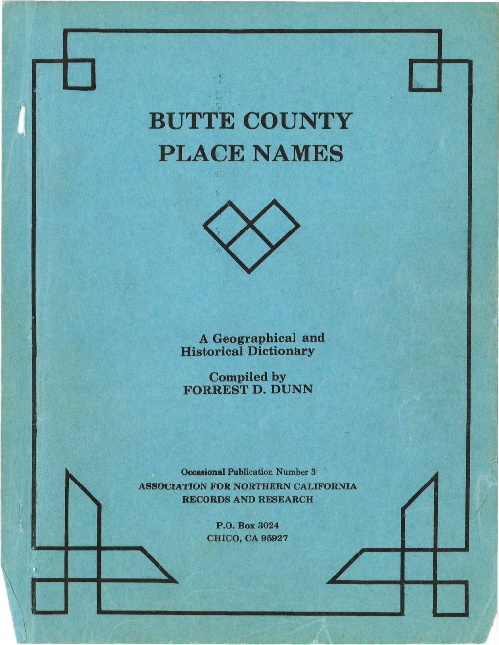 Butte County Place Names