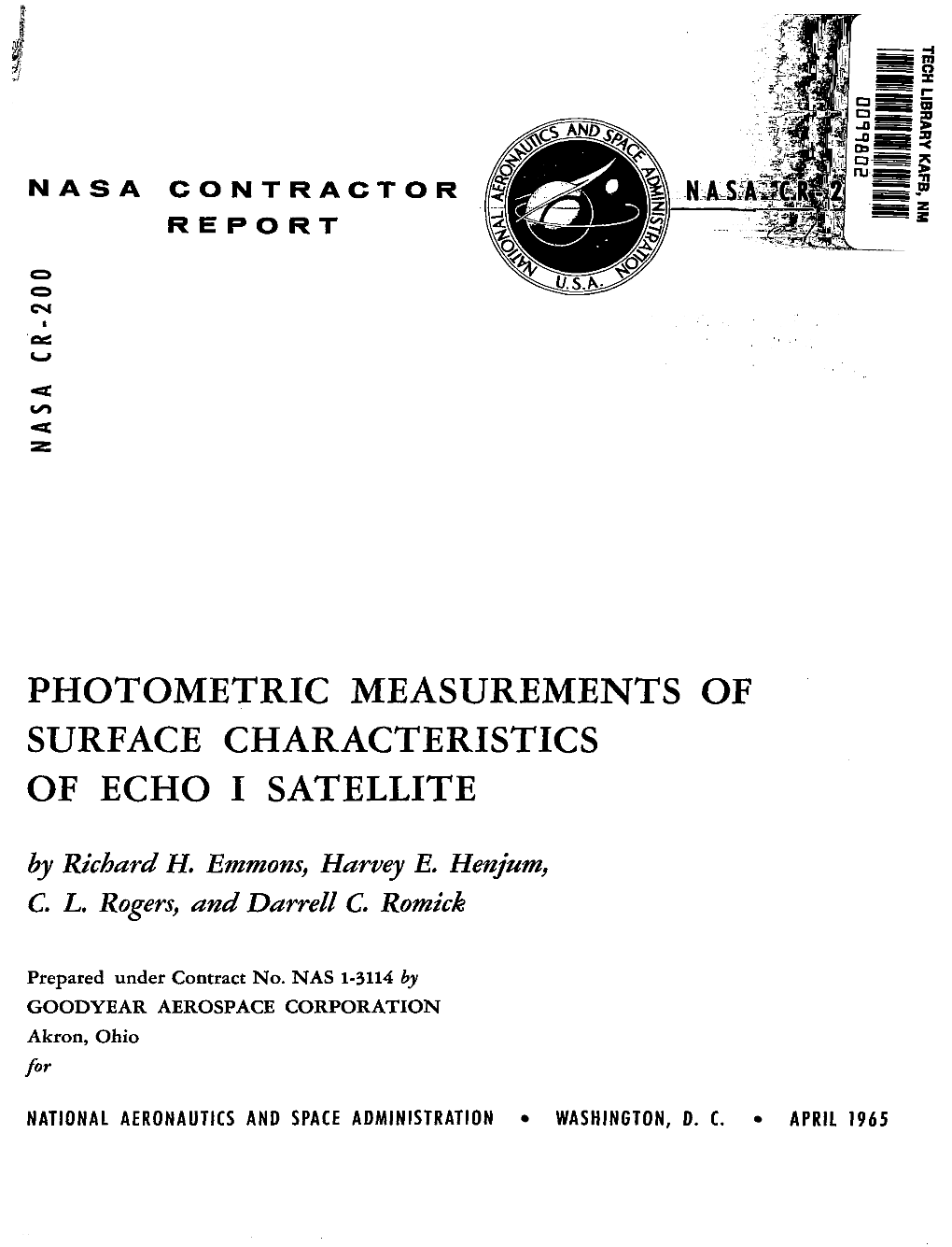 Photometric Measurements of Surface Characteristics of Echo I Satellite