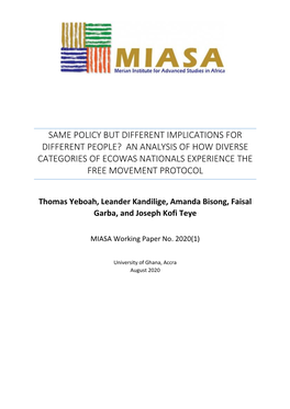 An Analysis of How Diverse Categories of Ecowas Nationals Experience the Free Movement Protocol