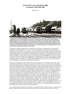 Nuneaton & Stockingford Locomotive Staff 1900-1966