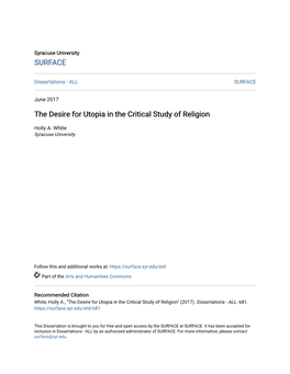 The Desire for Utopia in the Critical Study of Religion