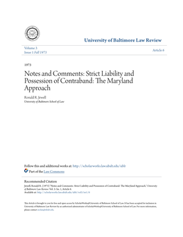 Strict Liability and Possession of Contraband: the Am Ryland Approach Ronald R