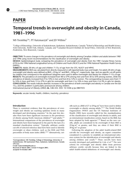 PAPER Temporal Trends in Overweight and Obesity in Canada, 1981–1996