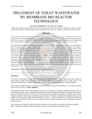 Treatment of Toilet Wastewater by Membrane Bio Reactor Technology