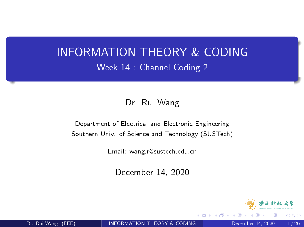 Information Theory & Coding
