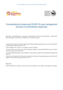 Considerations for Planning COVID-19 Case Management Services in Humanitarian Responses