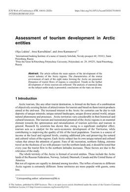 Assessment of Tourism Development in Arctic Entities