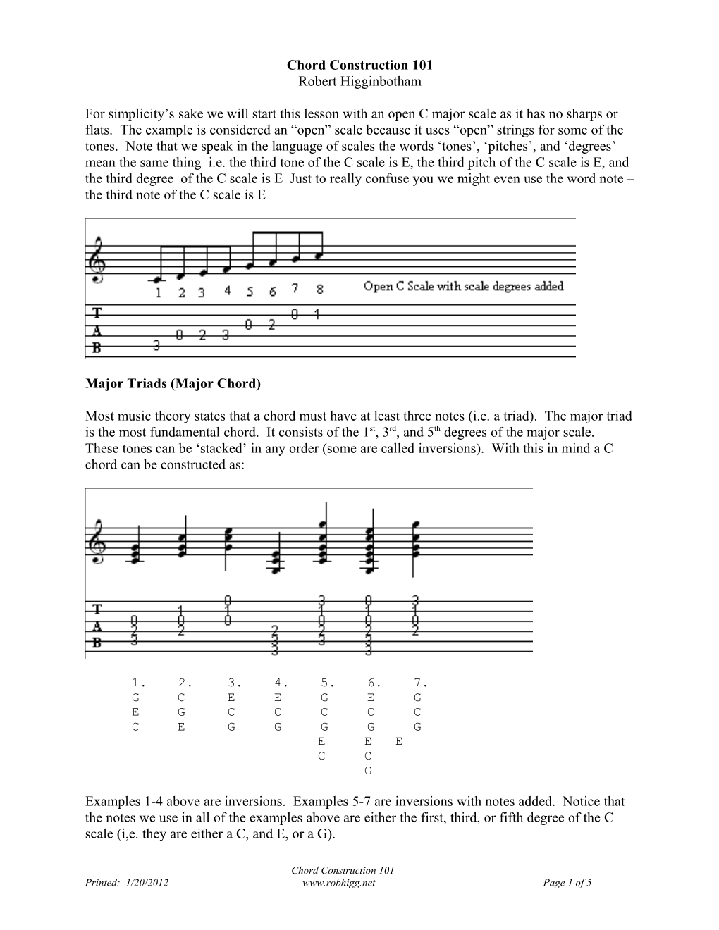 Chord Construction 101 Robert Higginbotham