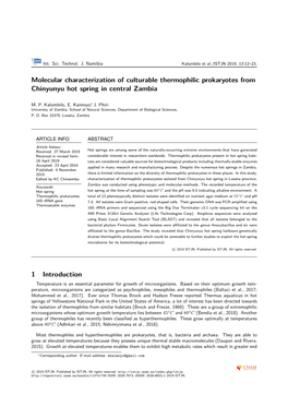 Molecular Characterization of Culturable Thermophilic Prokaryotes from Chinyunyu Hot Spring in Central Zambia