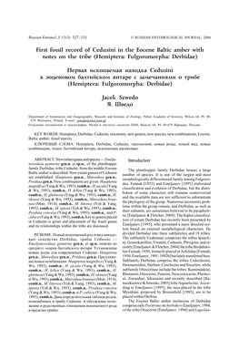 Szwedo J. 2006. First Fossil Record of Cedusini in the Eocene Baltic