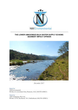 The Lower Umkhomazi Bulk Water Supply Scheme – Sediment Impact Opinion