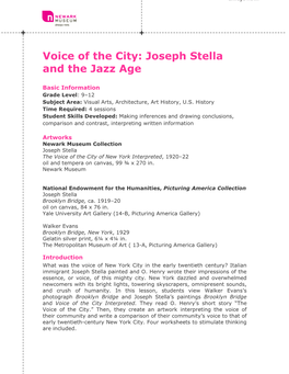 Voice of the City: Joseph Stella and the Jazz Age