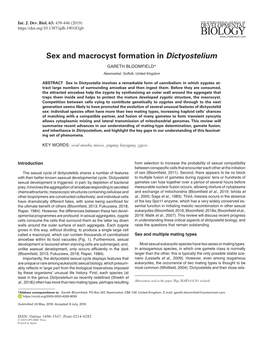 Sex and Macrocyst Formation in Dictyostelium GARETH BLOOMFIELD*