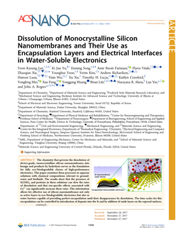 Dissolution of Monocrystalline Silicon Nanomembranes and Their Use As