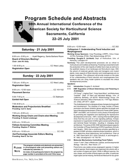 98Th Annual International Conference of the American Society for Horticultural Science Sacramento, California 22Ð25 July 2001