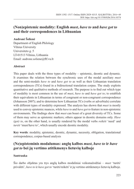Epistemic Modality: English Must, Have to and Have Got to and Their Correspondences in Lithuanian