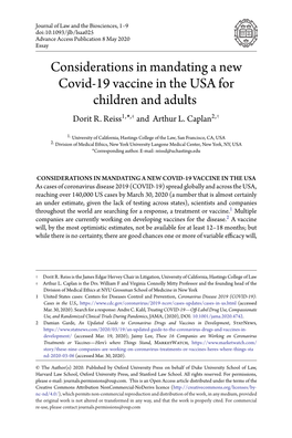 Considerations in Mandating a New Covid-19 Vaccine in the USA for Children and Adults Dorit R
